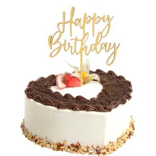 ParPix Happy Birthday Cake Topper, Holz Happy Hirthday Tortendeko, Wiederverwendbarcake Cake Topper Geburtstag, Tortendeko Happy Birthday Mädchen Jungen Frauen Mann, Tortendeko für Geburtstag (Gold) von ParPix