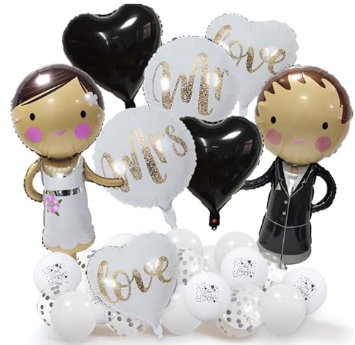 ParPix Brautpaar Luftballons Hochzeit Deko,26× Just Married Brautpaar Ballons Hochzeit Dekoration,Mr & Mrs Deko Hochzeit Luftballon,Standesamt Hochzeitsdeko Brautpaar Figuren Love Hochzeitsballons Set von ParPix