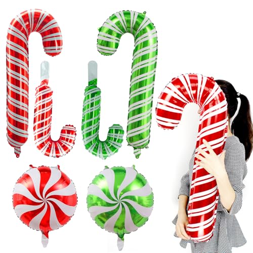 ParPix Luftballons Weihnachten Zuckerstangen Deko XXL, 6 Stk Candy Cane Folienballon Weihnachten Deko,Weihnachtsballons Weihnachtsparty Deko, Weihnachtsfeier Deko Weihnachten Folienballons,Xmas Ballon von ParPix