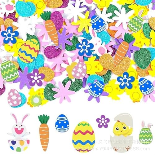 ParPix Glitzer Konfetti Ostern Deko Aufkleber, 300 Stk Blumen Ostereier Hasen Streudeko Ostern,Bunt Oster Tischdeko,Hase Ei Küken Osterdeko Sticker für Oster Party Kinder,Deko Basteln Ostern Geschenke von ParPix