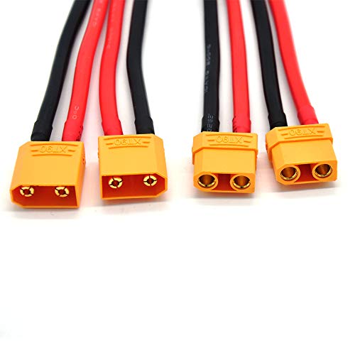 Pardarsey XT90-Stecker, männlicher und weiblicher Stecker mit 150 mm 10 AWG Silikondraht für RC-Lipo-Batterie, FPV-Drohne, 2 Paar von Pardarsey