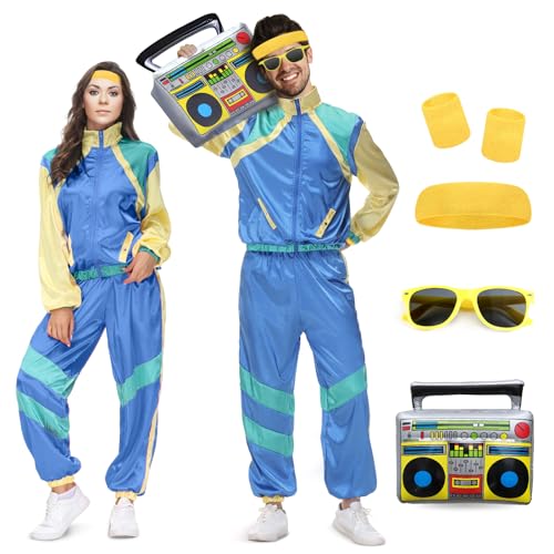 Pardofelis 80er Jahre Outfit Damen Herren, Bad Taste Outfit, 80er 90er Kostüm Trainingsanzug Jacke Hose, Retro Party Accessoires für Faschingskostüm Karneval (XL, Blau) von Pardofelis