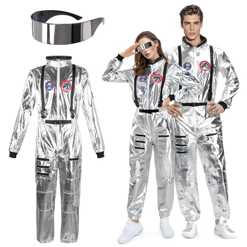 Pardofelis Astronauten Kostüm Herren Damen, Silber Astronaut Kostüm Overall mit Schnelle Brille, Space Kostüm Herren Damen Weltall Kostüm für Karneval Fastnacht Kleidung Cosplay Party (L) von Pardofelis