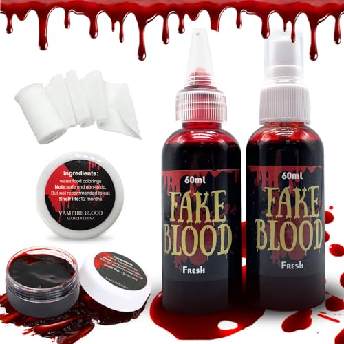 Pardofelis Halloween Kunstblut Set, Kunstblut für Kleidung SFX Makeup, Blutspray Spritzer Kunstblut Dickflüssig Fake Blut Verbandstoff für Halloween Vampir Zombie Makeup von Pardofelis