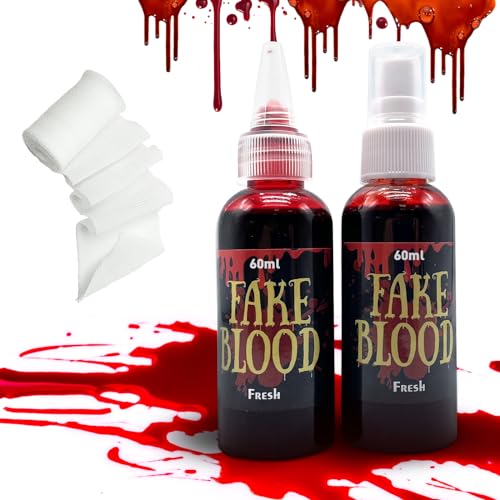 Pardofelis Kunstblut Halloween Fake Blood, Kunstblut für Haut, Blutspray Spritzer Kunstblut Set mit Verbandstoff für Halloween Kostüm Vampir Zombie SFX Makeup von Pardofelis