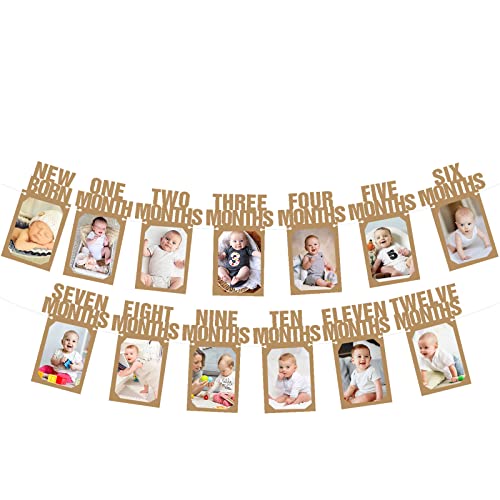 1. Geburtstag Baby Foto Banner, Ersten Geburtstag Deko für Neugeborene bis 12 Monate, Montisches Meilenstein Bunting Girlande Ersten Geburtstag Banner mit One Cake Topper für Babyparty (Kraft) von Paready