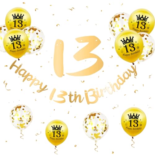 13 Geburtstag Deko, Happy Birthday Girlande Gold 13 Geburtstag Banner Geburtstagsdeko Luftballons 13. Geburtstag Junge Mädchen 13 Happy Birthday Banner Ballons für 13. Geburtstag Party Jubiläum Deko von Paready