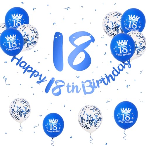 18 Geburtstag Deko, 18 Geburtstag Junge Mädchen, Geburtstag Banner Blau 18. Geburtstag Luftballons Konfetti Ballons 18 Geburtstagsdeko 18 Happy Birthday Banner für 18. Geburtstag Party Jubiläum Deko von Paready