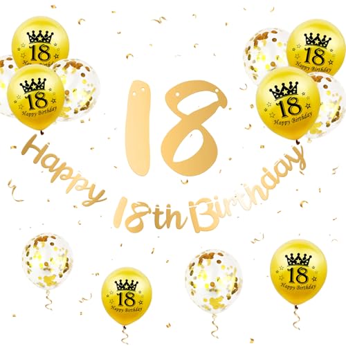 18 Geburtstag Deko, Happy Birthday Girlande Gold 18 Geburtstag Banner Geburtstagsdeko Luftballons 18. Geburtstag Junge Mädchen 18 Happy Birthday Banner Ballons für 18. Geburtstag Party Jubiläum Deko von Paready