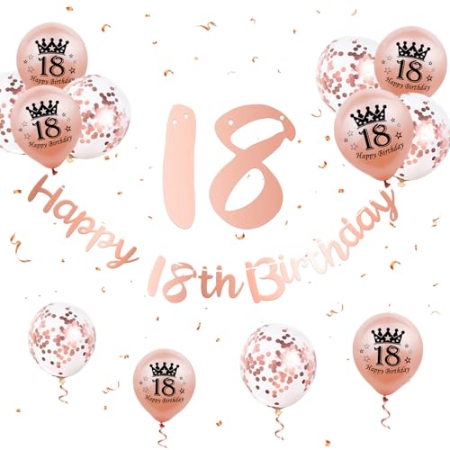 18 Geburtstag Deko Mädchen, Rosegold 18 Geburtstag Banner 18. Geburtstag Luftballons Rose Gold Konfetti Ballons 18. Geburtstagsdeko 18 Happy Birthday Banner für Mädchen 18. Geburtstag Jubiläum Deko von Paready