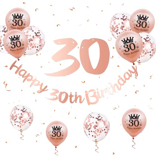 30 Geburtstag Deko Frauen, Rosegold 30 Geburtstag Banner 30. Geburtstag Luftballons Rose Gold Konfetti Ballons 30. Geburtstagsdeko 30 Happy Birthday Banner für Frauen 30. Geburtstag Jubiläum Deko von Paready