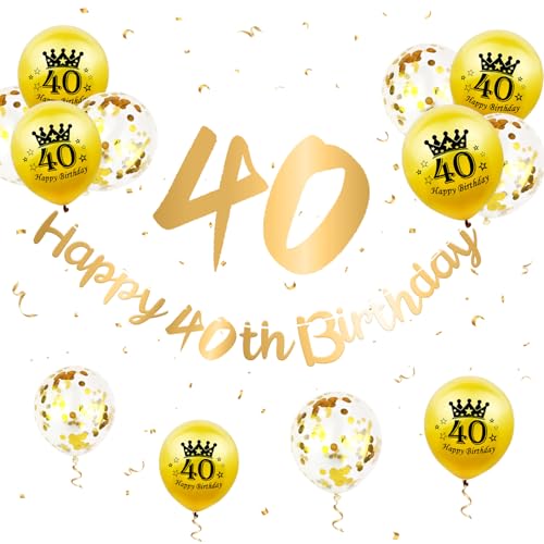 40 Geburtstag Deko, Gold 40 Geburtstag Banner Geburtstagsdeko Luftballons 40. Geburtstag Männer Frauen Gold Konfetti Ballons 40 Happy Birthday Banner für 40. Geburtstag Party Jubiläum Deko von Paready