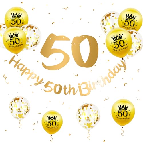 50 Geburtstag Deko, Happy Birthday Girlande Gold 50 Geburtstag Banner Geburtstagsdeko Luftballons 50. Geburtstag Männer Frauen 50 Happy Birthday Banner Ballons für 50. Geburtstag Party Jubiläum Deko von Paready