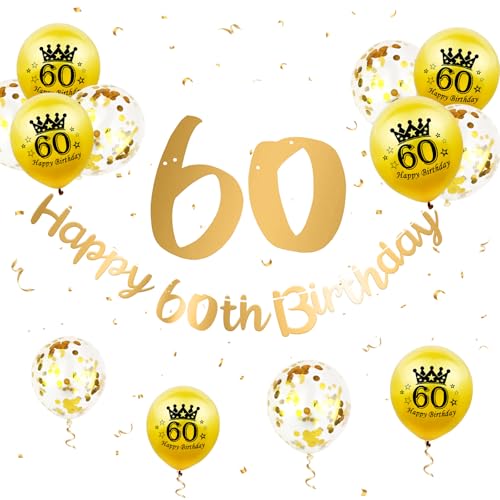 60 Geburtstag Deko, Happy Birthday Girlande Gold 60 Geburtstag Banner Geburtstagsdeko Luftballons 60. Geburtstag Männer Frauen 60 Happy Birthday Banner Ballons für 60. Geburtstag Party Jubiläum Deko von Paready