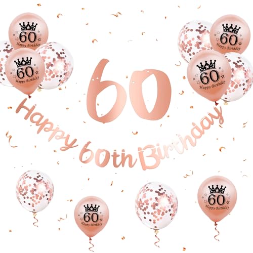 60 Geburtstag Deko Frauen, Happy Birthday Girlande Rosegold 60 Geburtstag Banner 60. Geburtstag Luftballons Rose Gold Ballons 60. Geburtstagsdeko 60 Happy Birthday Banner für Frauen 60. Geburtstag von Paready