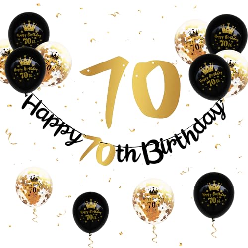 70 Geburtstag Deko, Happy Birthday Girlande Schwarz Gold 70 Geburtstag Banner Geburtstagsdeko Luftballons 70. Geburtstag Männer Frauen 70 Happy Birthday Banner für 70. Geburtstag Party Jubiläum Deko von Paready