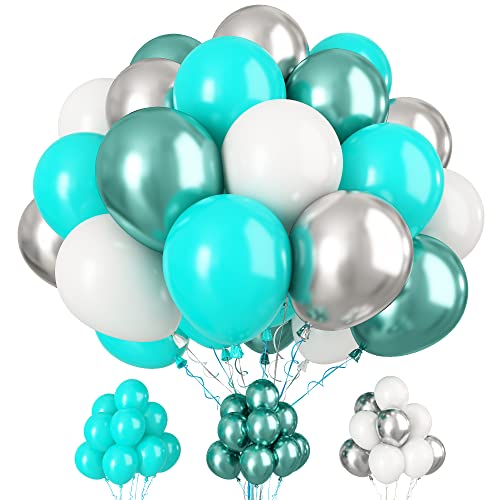 Blaugrün Türkis Luftballons,30 Stück Helium Ballons Grün Silber Metallic Luftballons Weiß Party Deko Ballons für Geburtstag Babyparty Meerjungfrau Thema Party Hochzeit Braut Dusche Graduierung Deko von Paready