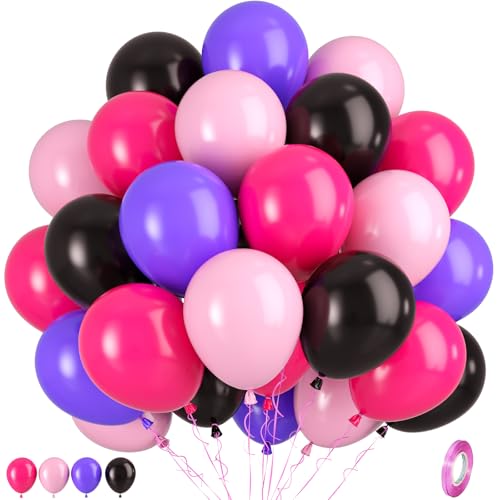 Hot Rosa Lila Schwarz Luftballons, 50 Stück Schwarz Lila Rosa Ballons, Macaron-Rosa Matt Schwarz Lila Hot Rosa Ballons FüR Hochzeit Geburtstag Frauen MäDchen Party Babyparty Brautparty Dekoration von Paready