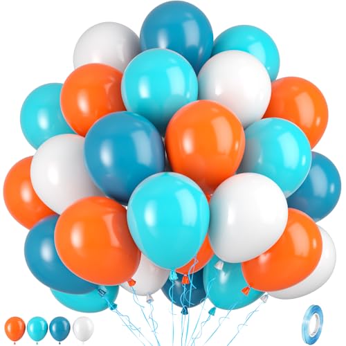 Luftballon Blau Orange, 50 Stück Blau Orange WeißE Ballons, Matt Orange Weiße Teal Blau Vintage Pfauenblau Ballons FüR Hochzeit Geburtstag Kinder Party Babyparty Brautparty Jahrestag Dekoration von Paready