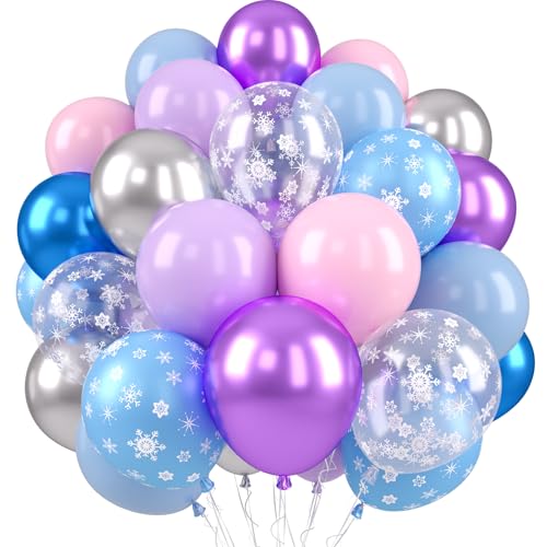 Luftballon Frozen, Blau Lila Ballons Metallisch Lila Blau Silber Rosa Luftballons Schneeflocken-Luftballons für Mädchen Schnee Frozen Geburtstag Winter-Thema Babyparty Hochzeit Party Dekorationen von Paready