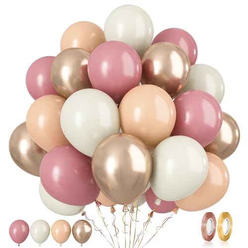 Luftballons Beige Altrosa, 60 Stück 12 Zoll Luftballons Altrosa Aprikose Ballons Gold Metallic Rosa Ballons für Geburtstag Babyparty Jubiläum Hochzeit Braut Dusche Graduierung Boho Party Deko von Paready