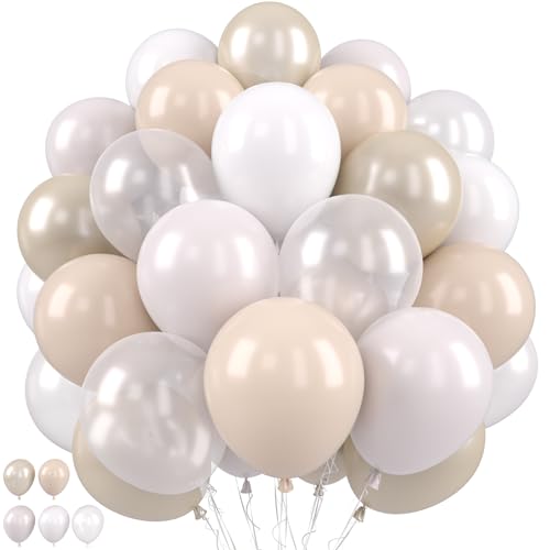 Luftballons Beige Weiß, Doppelschichten Nude Sand Weiß Luftballons, Creme Beige Perle Apricot Weiß Luftballons für Geburtstag Babyparty Boho-Thema Hochzeit Verlobung Jubiläums-Dekorationen von Paready