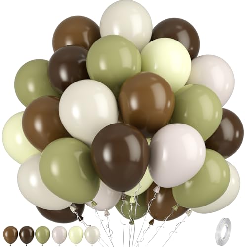 Luftballons Grün Braun, 50 Stück Grün Braun Beige Ballons, Retro Braun Avocado Grün Gelb Sandweiß Ballon für Hochzeit Geburtstag Hof Bauernhaus Land Party Babyparty Brautparty Jahrestag Dekoration von Paready