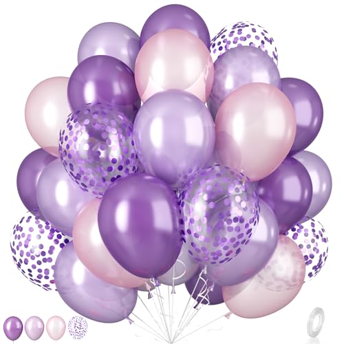 Luftballons Lila, 55 Stück Pastell Lila Rosa Partyballons 12 Zoll Perle Violett Ballons Perlenblassrosa Ballons dunkelviolett Ballons Lila Konfettiballons für Geburtstagsfeier Babyparty Hochzeit von Paready