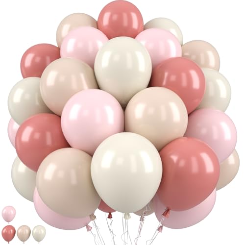 Luftballons Rosa Beige Doppelschichten, Nude Weiß Luftballons, Retro Altrosa Rosa Creme Luftballons für Mädchen Frauen Geburtstag Boho Hochzeit Babyparty Jubiläum Verlobung Dekorationen von Paready