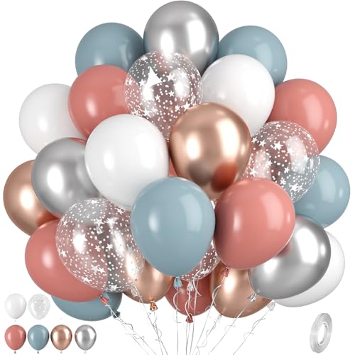 Luftballons Rosa Blau, 12 Zoll Rosa Blaue Silber Ballons, Vintage Altrosa Silber Weiß RoséGold Blau Ballons, Luftballons Mit Sternenmuster FüR Hochzeit Geburtstag Party Babyparty Jahrestag Dekoration von Paready