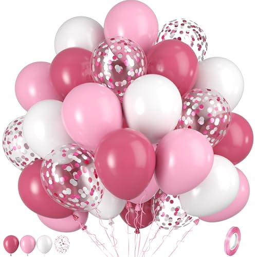 Luftballons Rosa Weiße, 50 Stück Rosa Und Weiße Ballons, Weiss Rosa Magenta Ballons, Rosa Und Silber Konfetti-Ballons FüR Hochzeit Geburtstag Frauen Party Babyparty Brautparty Jahrestag Dekoration von Paready