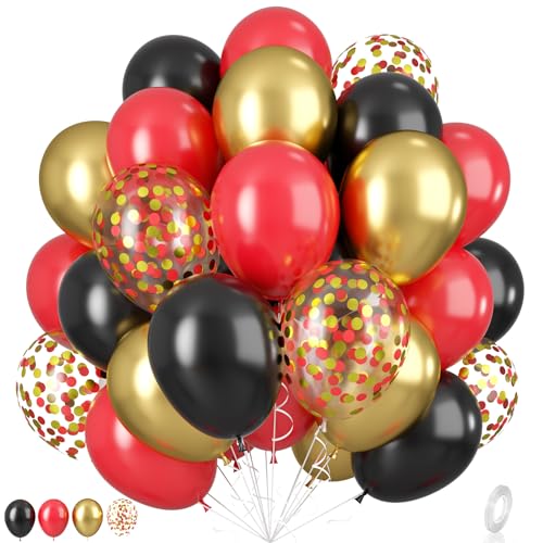 Luftballons Rot Schwarz Gold, 55 Stück Rot Gold Partyballons 12 Zoll Rot Schwarz Ballons Schwarz Gold Ballons Metallic Gold Ballons Gold Rot Konfettiballons für Geburtstagsfeier Babyparty Hochzeit von Paready