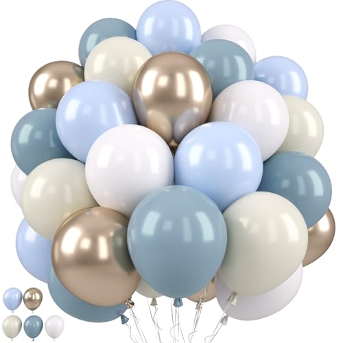 Luftballons Staubblau Weiß, Staubblau Gold Metallic Luftballons, Babyparty Luftballons Blau Creme Weiß Champagner Gold Luftballons für Boho Geburtstag Jungen Mädchen Party Hochzeit Dekorationen von Paready