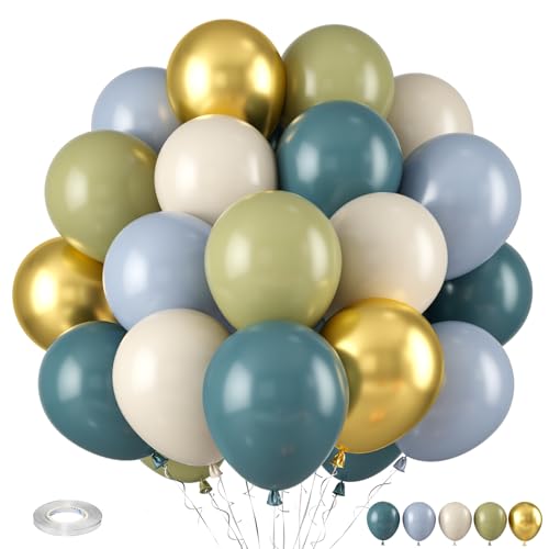 Luftballons Staubig Blau, Salbeigrün Blau Gold Luftballons, Retro Blau Sand Weiß Grün Metallic Gold Ballons für Boho Geburtstags Babyparty Brautparty Hochzeits Verlobungen Dekoration Junge von Paready