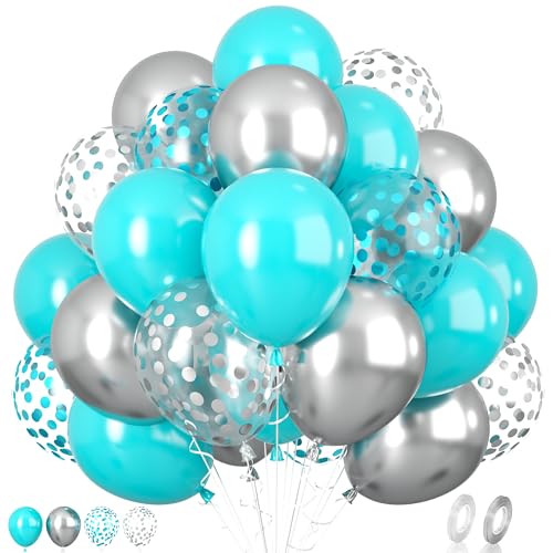 Luftballons Türkis Silber, 30 Stück Türkis Geburtstag Luftballons Metallic Silber Ballons Blau Silber Konfetti Ballons Silber Türkis Ballons für Babyparty Hochzeit Verlobung Türkis Thema Party Deko von Paready