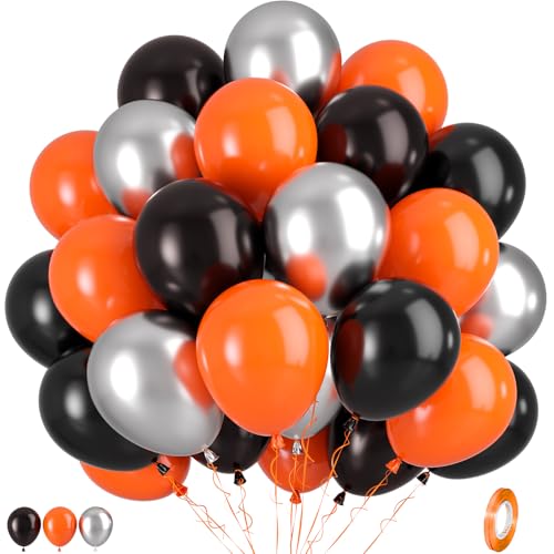 Orange Schwarzer Luftballons, 50 Stück Ballons Orange Schwarzer, Orange Schwarzer Silber Ballons für Hochzeit Geburtstag Basketball Halloween Thema Party Babyparty Brautparty Jahrestag Dekoration von Paready