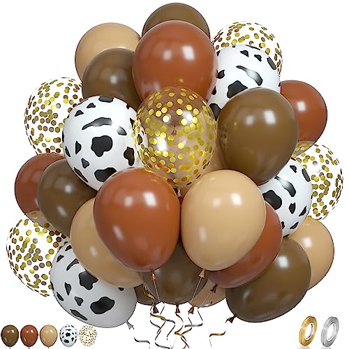 Paready Kuh Luftballons, 60 Stück Braun Kuh Ballons Blush Neutrale Kuh Geburtstag Luftballons Beige Ballons Kuhdruckpartyballons Gold Konfetti Ballons für Kuh Thema Geburtstag Rodeo Party Babyparty von Paready