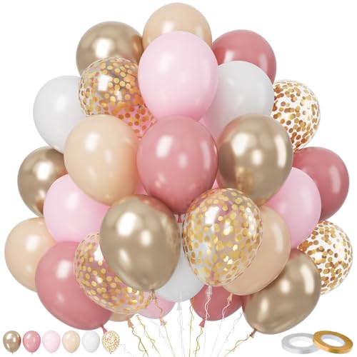 Paready Retro Rosa Gold Luftballons, 50 Stück Luftballon Geburtstag Dusty Rosa Beige, 12 Zoll Aprikose Weiß Metallic gold Konfetti Ballon für Mädchen Hochzeit Babyparty Boho Geburtstag Party Deko von Paready