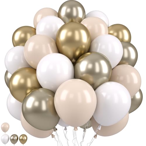 Weiß Gold Luftballons, Doppelschichten Luftballons Beige Weiß Sand Gold Neutrale Luftballons, Elfenbein Creme Weiß Luftballons für Boho Geburtstag Babyparty Hochzeit Jubiläum Verlobung Dekoratione von Paready