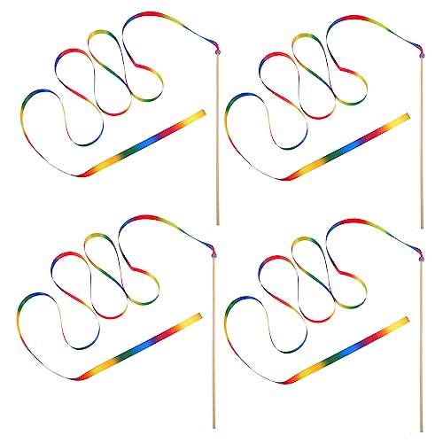 Parliky 4 Stück Regenbogen- -Stick Hochzeitsschmuck Seide Spielen Hochzeitszauberstäbe Luftschlangen-Ornamente Für Hochzeiten Gymnastikbänder Für Rhythmische Gymnastik Polyester von Parliky