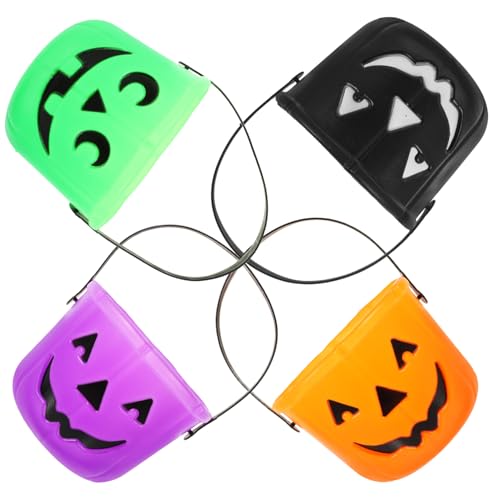 Parliky 4 Stück tragbarer Kürbiseimer Halloween-Korb Halloween- -Eimer Halloween kinder Halloween behälter für süßigkeiten Süßigkeitenglas Süßigkeiten Plastik von Parliky