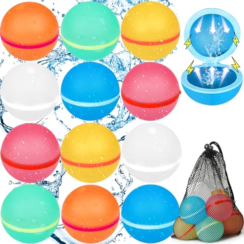 Parner 12 Stück Wasserbomben Wiederverwendbar Magnetisch mit 1 Mesh Bag, Silikon Wasserbomben Selbstschließend Wiederverwendba für Wasserspielzeug Pool Spielzeug Strandspielzeug von Parner