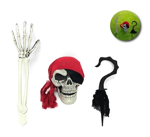 Partilandia 3-teiliges Dekorationsset: Totenkopf, Skelettarm und Haken 40 cm von Partilandia