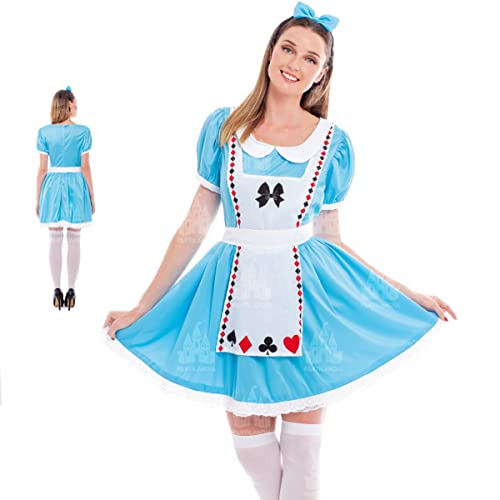 Partilandia Alice-Kostüm für Damen, Wunder, Größe S bis L: Blaues Kleid mit Schürze und Haarreif: Kostüm für Damen, Karneval, Märchen, Filme von Partilandia