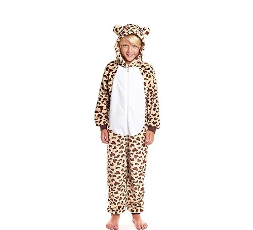 Partilandia Braunes Leoparden-Pyjama-Kostüm mit Kapuze für Kinder, 4 bis 6 Jahre von Partilandia