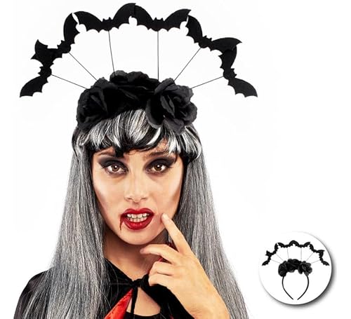 Partilandia Fledermaus-Haarreif mit schwarzen Rosen Partilandia Fledermaus-Haarreif mit schwarzen Rosen von Partilandia