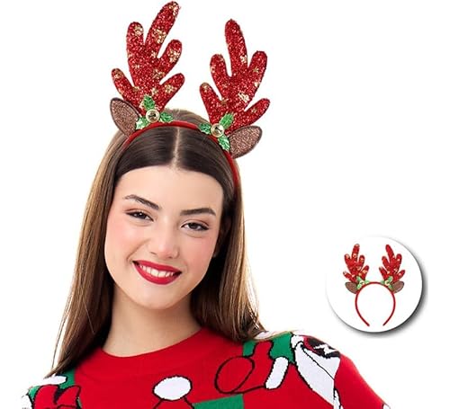 Partilandia Haarreif mit Rentier-Geweih, Rot und Gold Partilandia Haarreif mit Rentier-Geweih, Rot und Gold von Partilandia