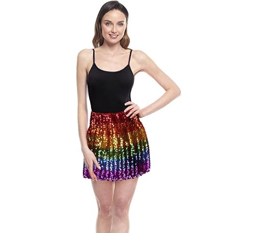 Partilandia Minirock mit Regenbogen-Pailletten für Damen (Größe L) von Partilandia