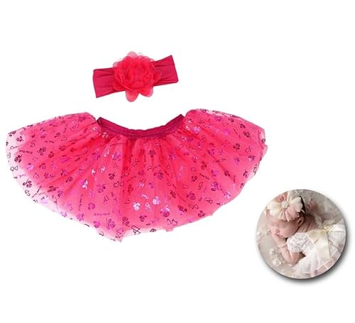 Partilandia Newborn Set für Kinder: Tutu und Band mit pinkfarbener Blume (Einheitsgröße) von Partilandia