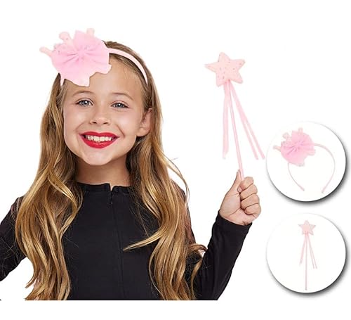 Partilandia Rosa Prinzessinnen-Set für Kinder: Stirnband und Zauberstab (Einheitsgröße) von Partilandia